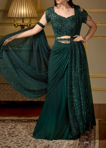 Green Stitched Drape Saree