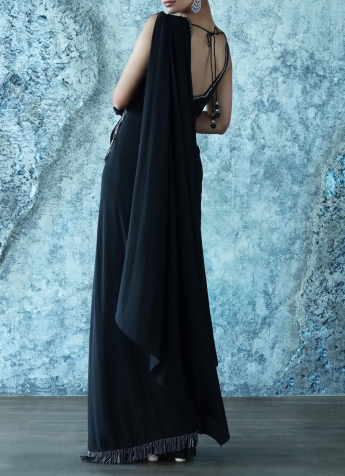 Black Stitched Saree Gown