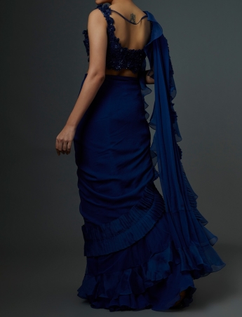 Blue Ruffle Saree