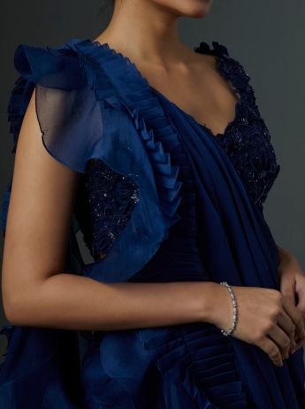 Blue Ruffle Saree