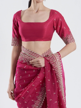 Hot Pink Embroidered Saree