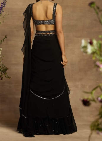 Black Ruffle Saree With Belt