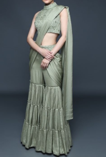 Pastel Green Sharara Saree