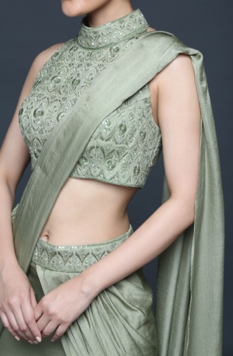 Pastel Green Sharara Saree