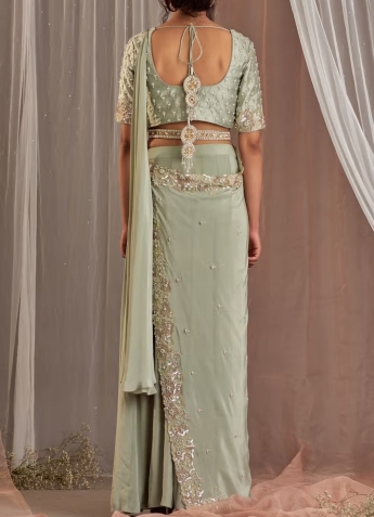 Pastel Green Pre Draped Saree