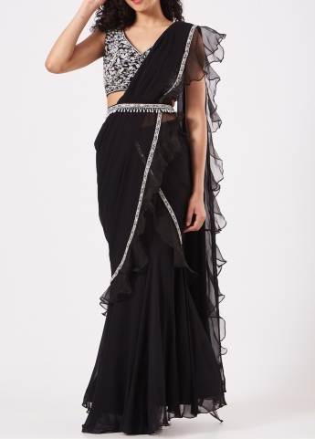 Ruffle Saree In Black