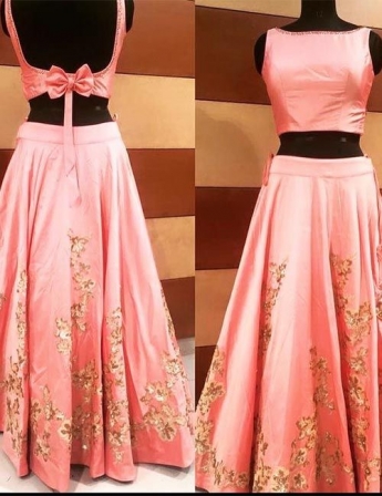 Pink Color Crop Top And Skirt