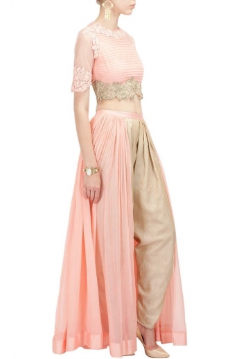 Pink And Beige Color Dhoti Dress