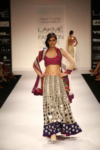 White And Red Color Mirror Work Lehenga