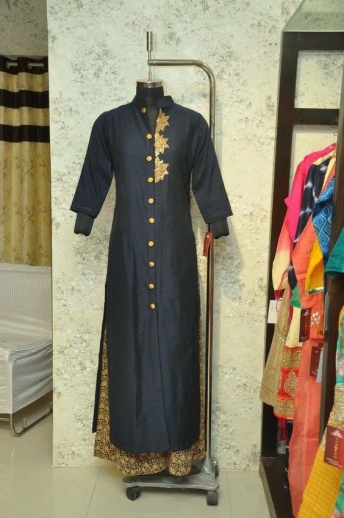 Black And Golden Color Plazo Suit