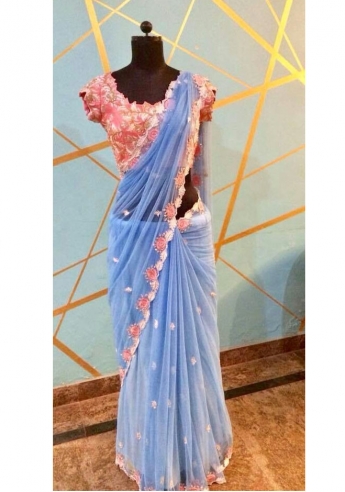 Blue And Pink Color Saree