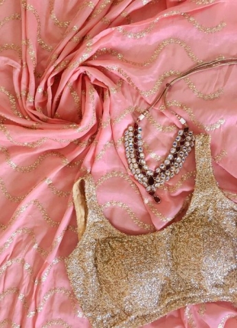 Pink And Golden Color Saree