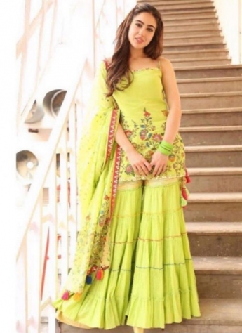 Parrot Green Color Sharara Suit