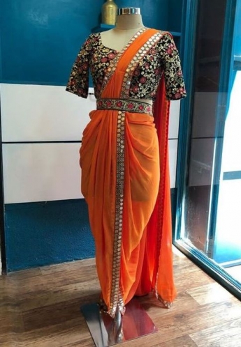 Orange Color Dhoti Saree