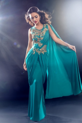 Buy Teal Color Saree Gown Online on Fresh Look Fashion