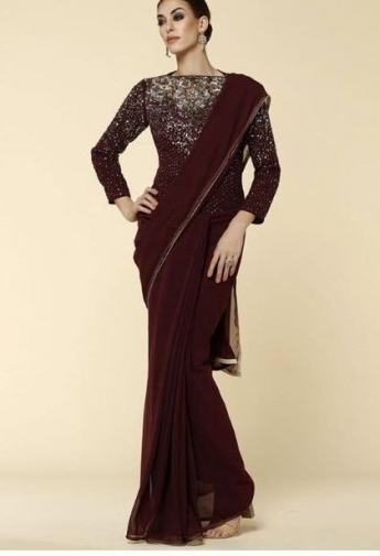 Maroon Color Pre-Stitched Saree