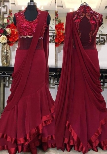 Red Color Saree Gown